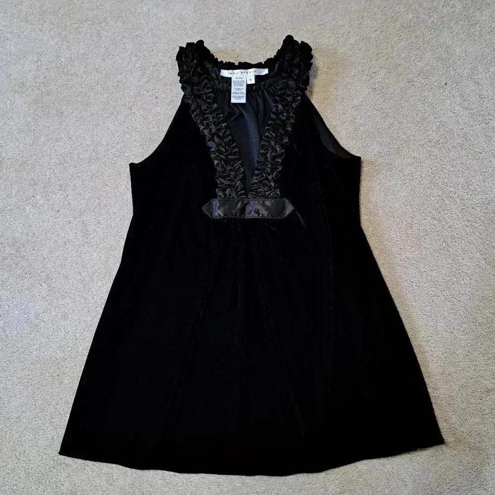 Max Studio  Velvet Top Black Size Small Satin Ruffle Formal Sleeveless Women's - Picture 9 of 9